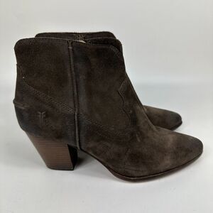 Frye Renee Seam Suede Short Ankle Boots Booties Dark Brown Women's 10M